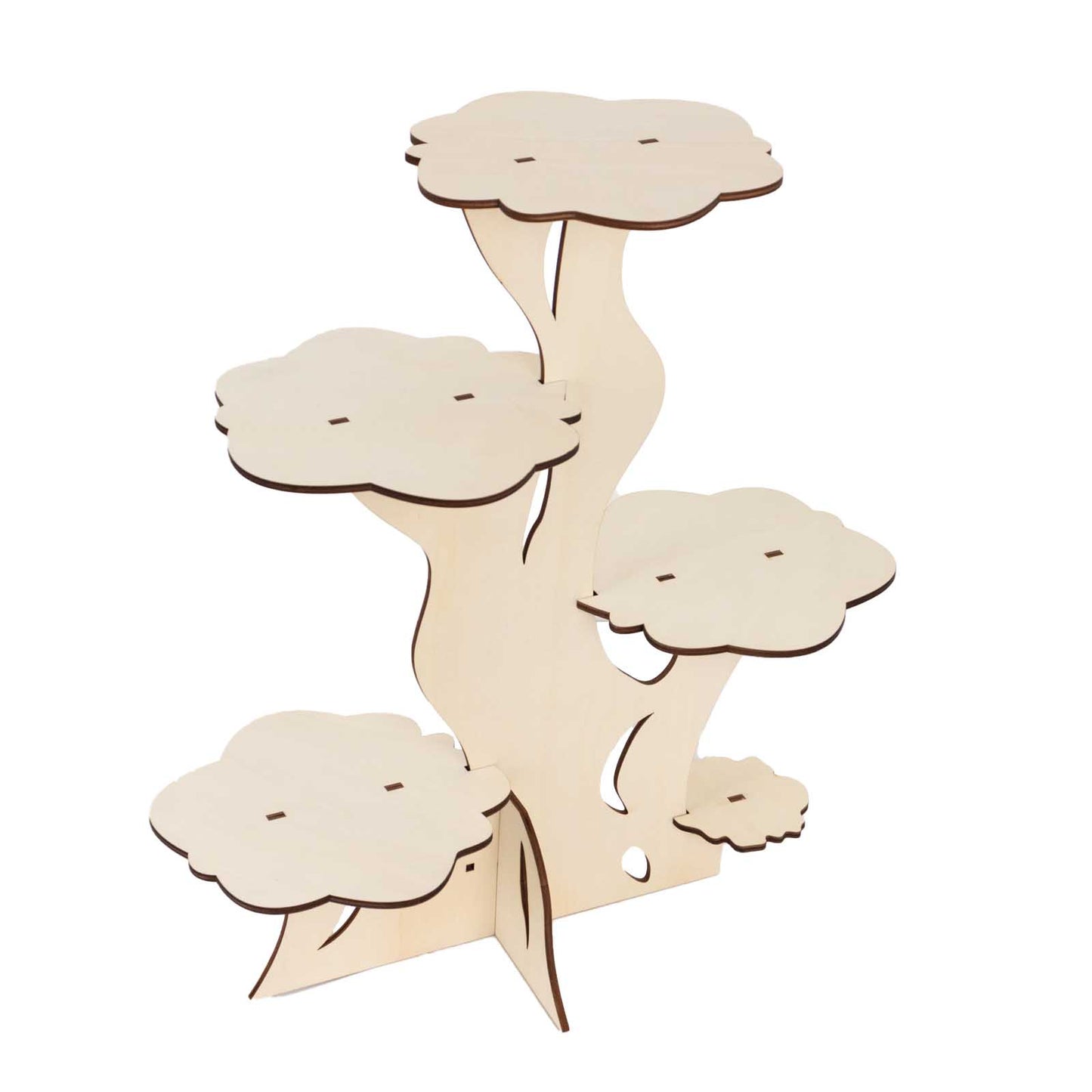 5-Tier Natural Laser Cut Wooden Tree Tower Cupcake Dessert Stand, 19" Tall Rustic Cake Display Stand