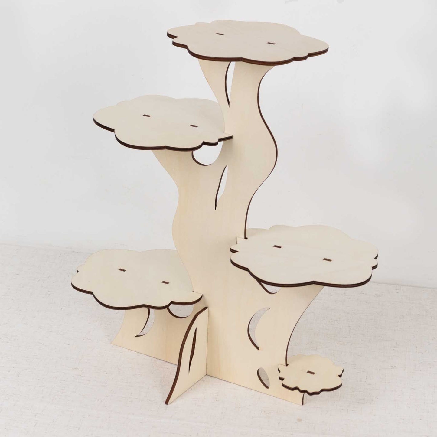 5-Tier Natural Laser Cut Wooden Tree Tower Cupcake Dessert Stand, 19" Tall Rustic Cake Display Stand