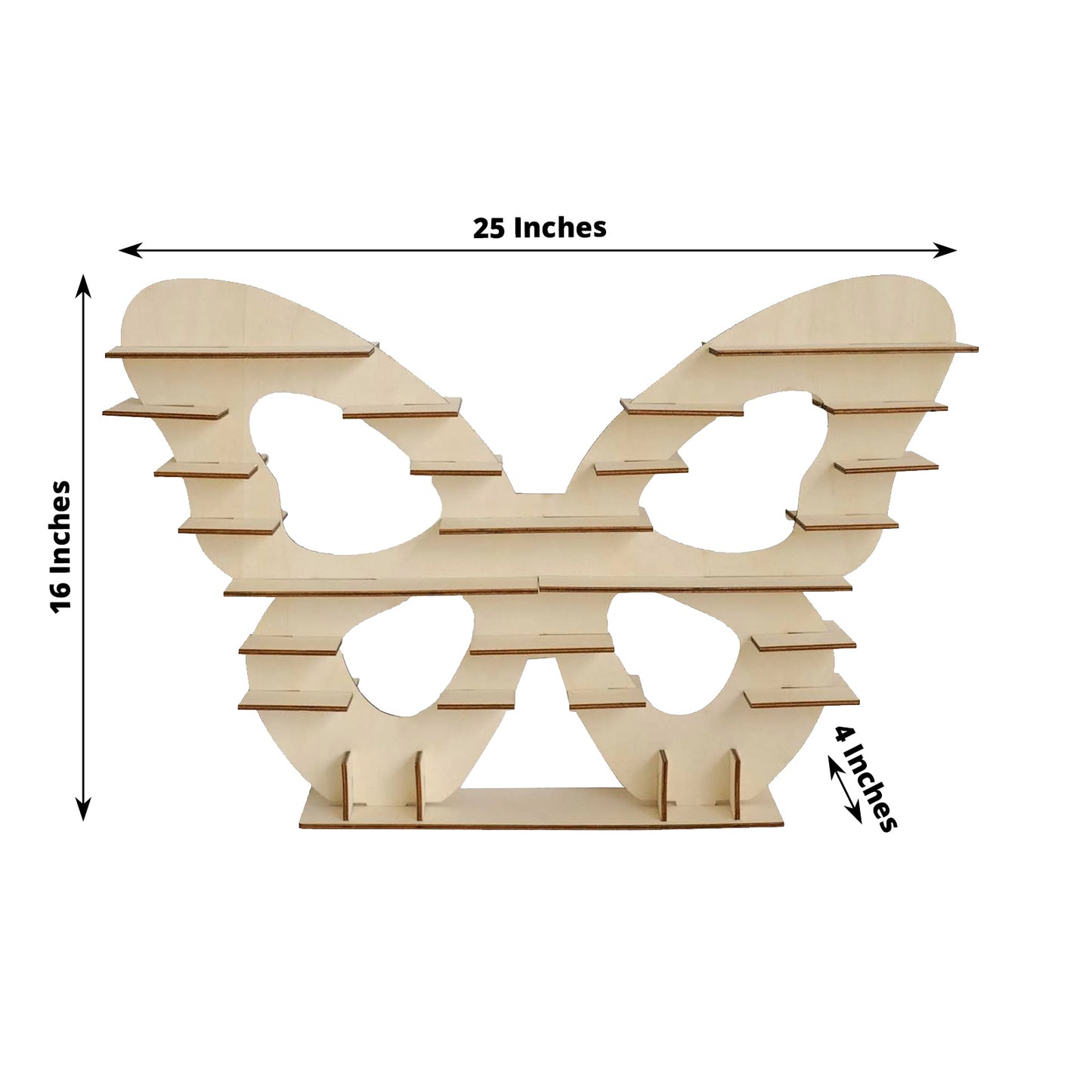 7-Tier Natural Butterfly Shaped Wooden Cupcake Stand, Double Sided Dessert Display Stand Shelf Rack - 25"