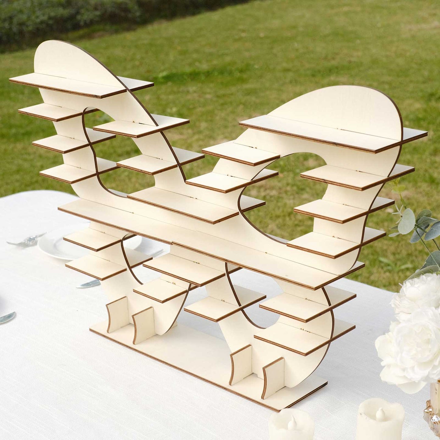 7-Tier Natural Butterfly Shaped Wooden Cupcake Stand, Double Sided Dessert Display Stand Shelf Rack - 25"