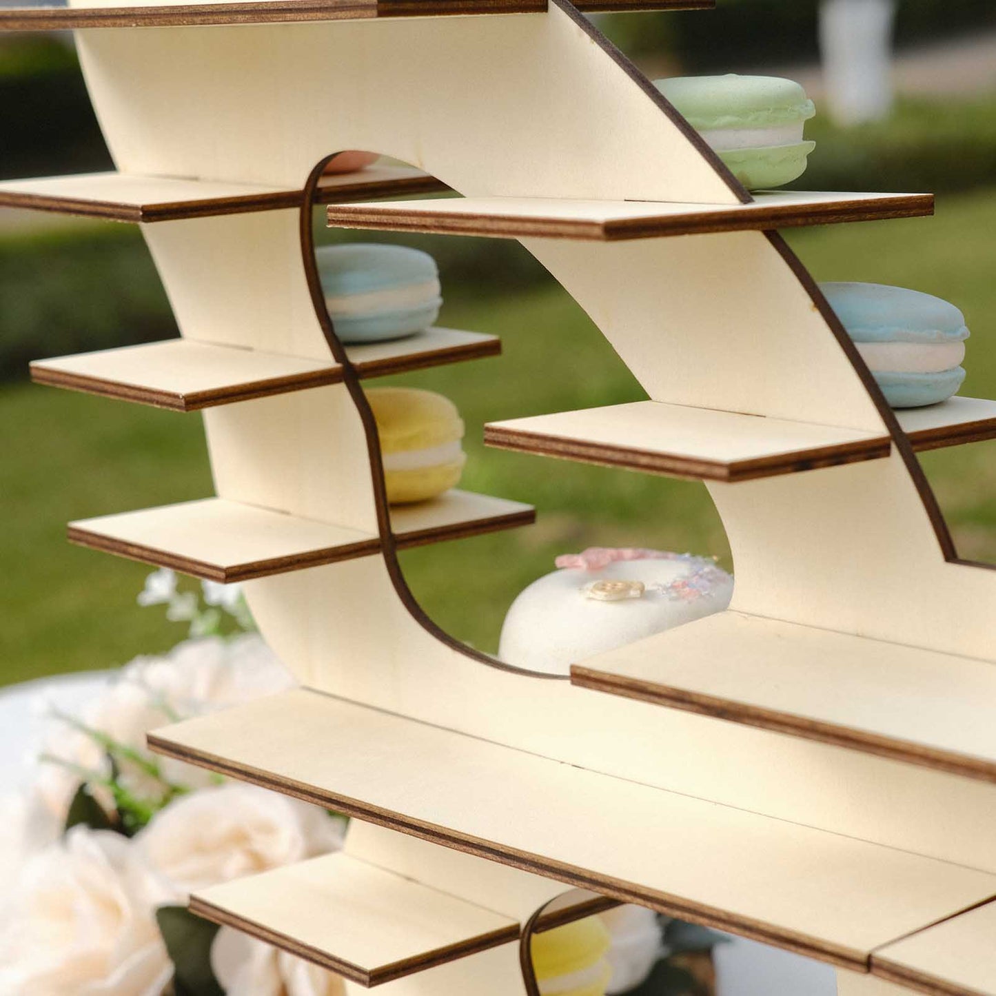 7-Tier Natural Butterfly Shaped Wooden Cupcake Stand, Double Sided Dessert Display Stand Shelf Rack - 25"