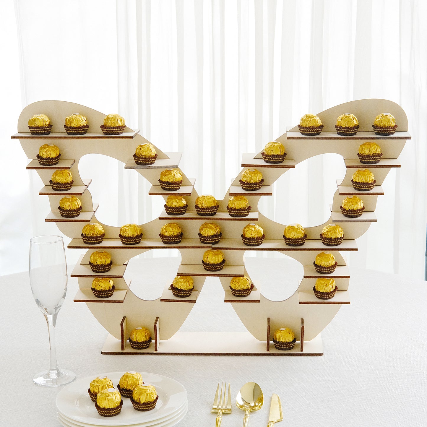 7-Tier Natural Butterfly Shaped Wooden Cupcake Stand, Double Sided Dessert Display Stand Shelf Rack - 25"