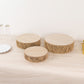 Set of 3 Natural Jute Rattan Pedestal Cupcake Stands with Top Wooden Plates, Stackable Round Rustic Farmhouse Woven Cake Dessert Holder Display Stands - 10",12",14"