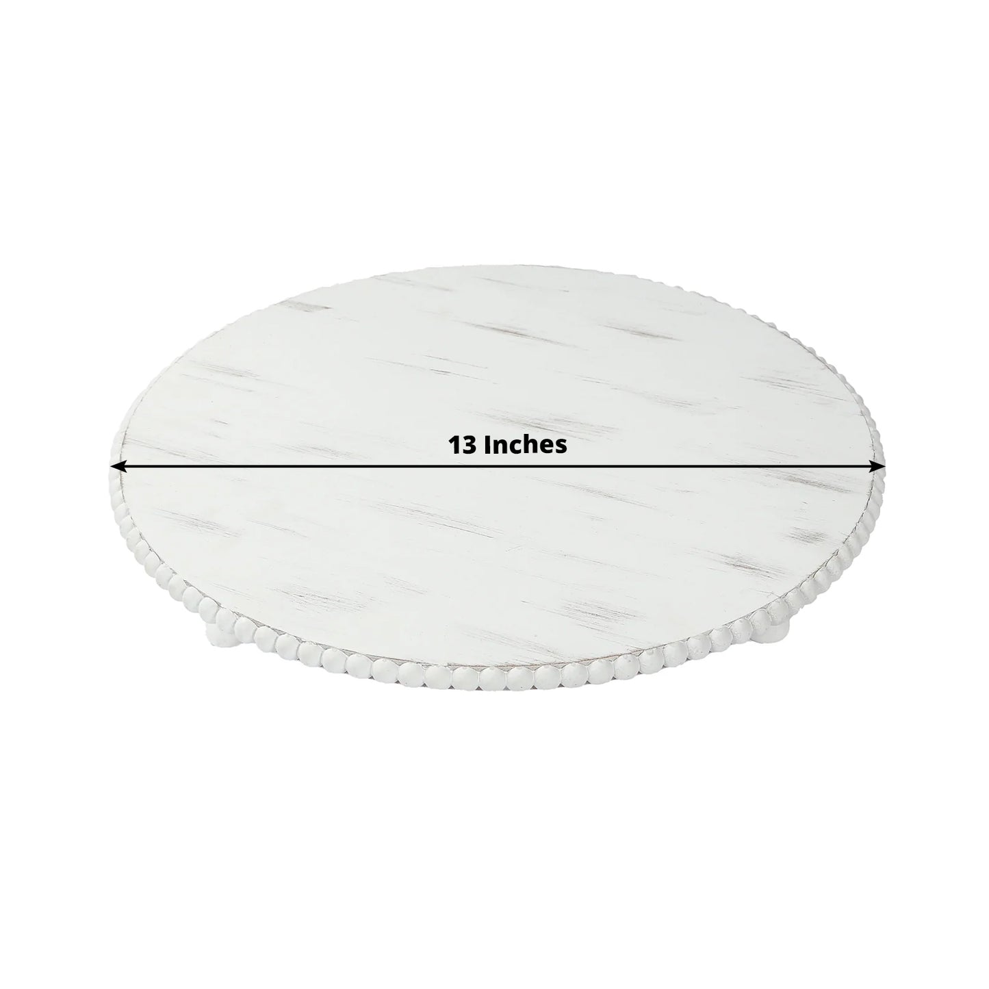 3-Pack 13" Rustic Wooden Charger Plates – Antique White Beaded Risers for Centerpieces, Cakes