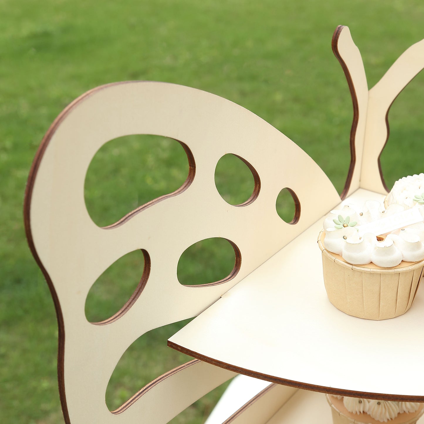 3-Tier Natural Butterfly Wooden Dessert Display Stand, 24" Rustic Cupcake Stand Shelf Rack