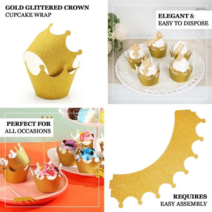 25 Pack Gold Dust Free Glitter Crown Paper Cupcake Wrappers, Muffin Paper Cup Liners