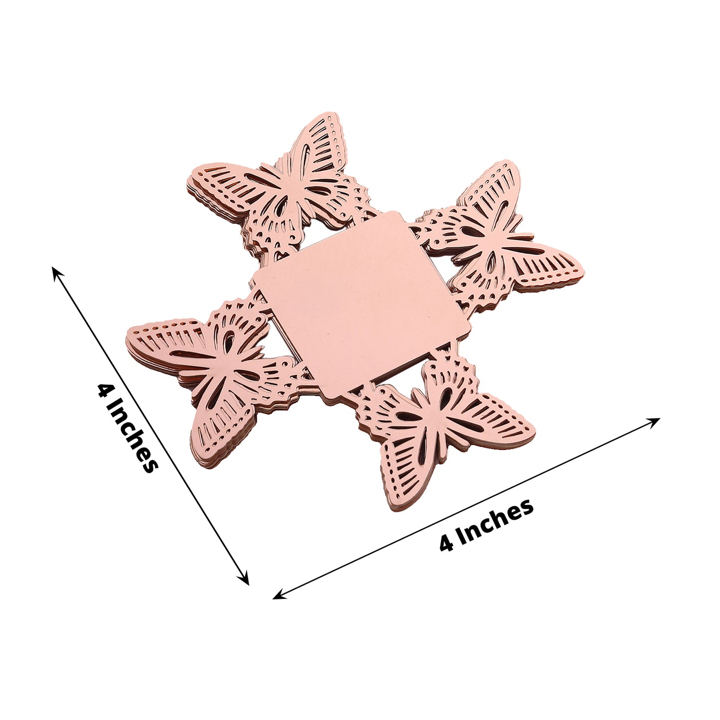 50 Pack 4" Mini Metallic Rose Gold Butterfly Cupcake Wrappers, Square Truffle Cup Dessert Tray Liners - 225GSM