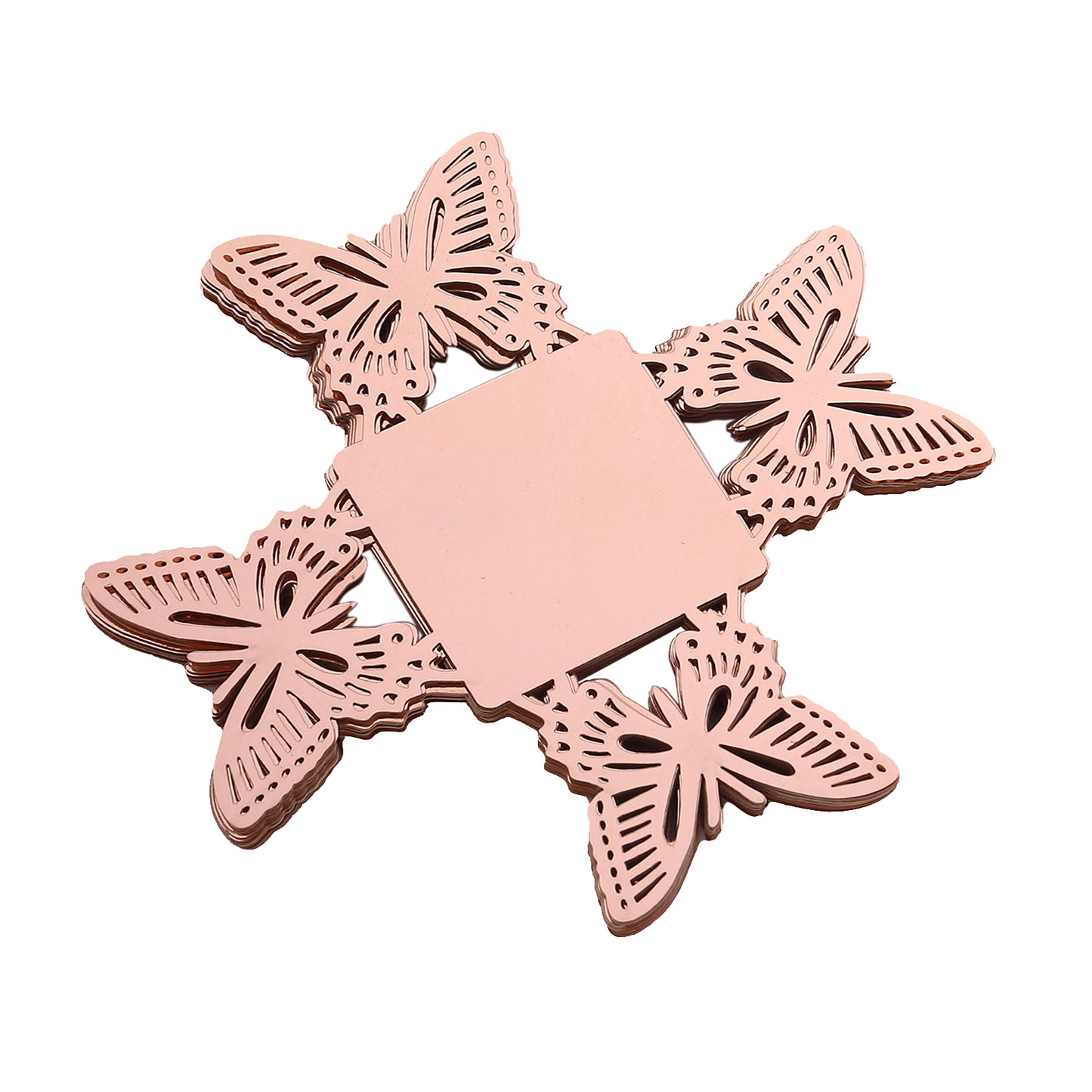 50 Pack 4" Mini Metallic Rose Gold Butterfly Cupcake Wrappers, Square Truffle Cup Dessert Tray Liners - 225GSM