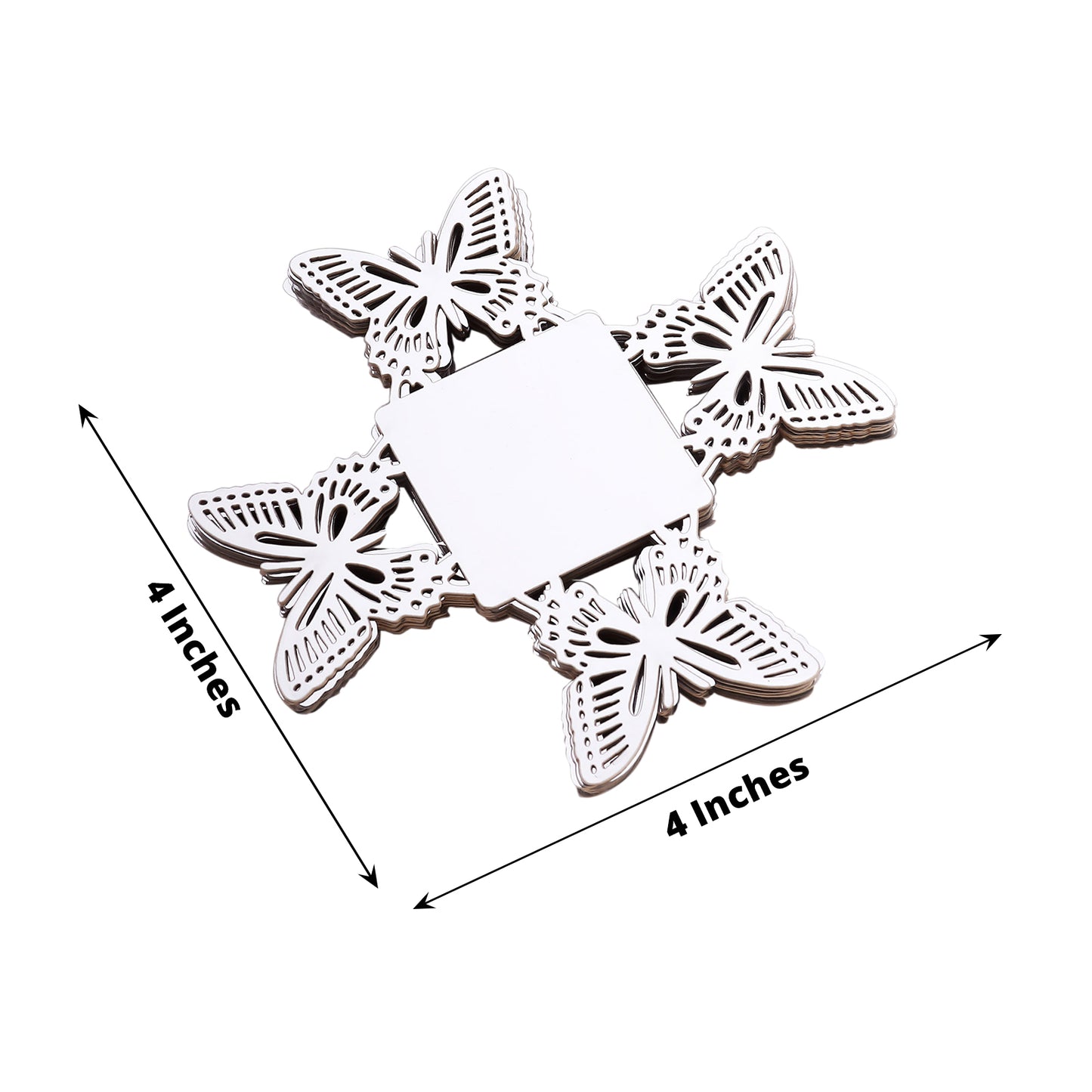 50 Pack 4" Mini Metallic Silver Butterfly Cupcake Wrappers, Square Truffle Cup Dessert Tray Liners - 225GSM