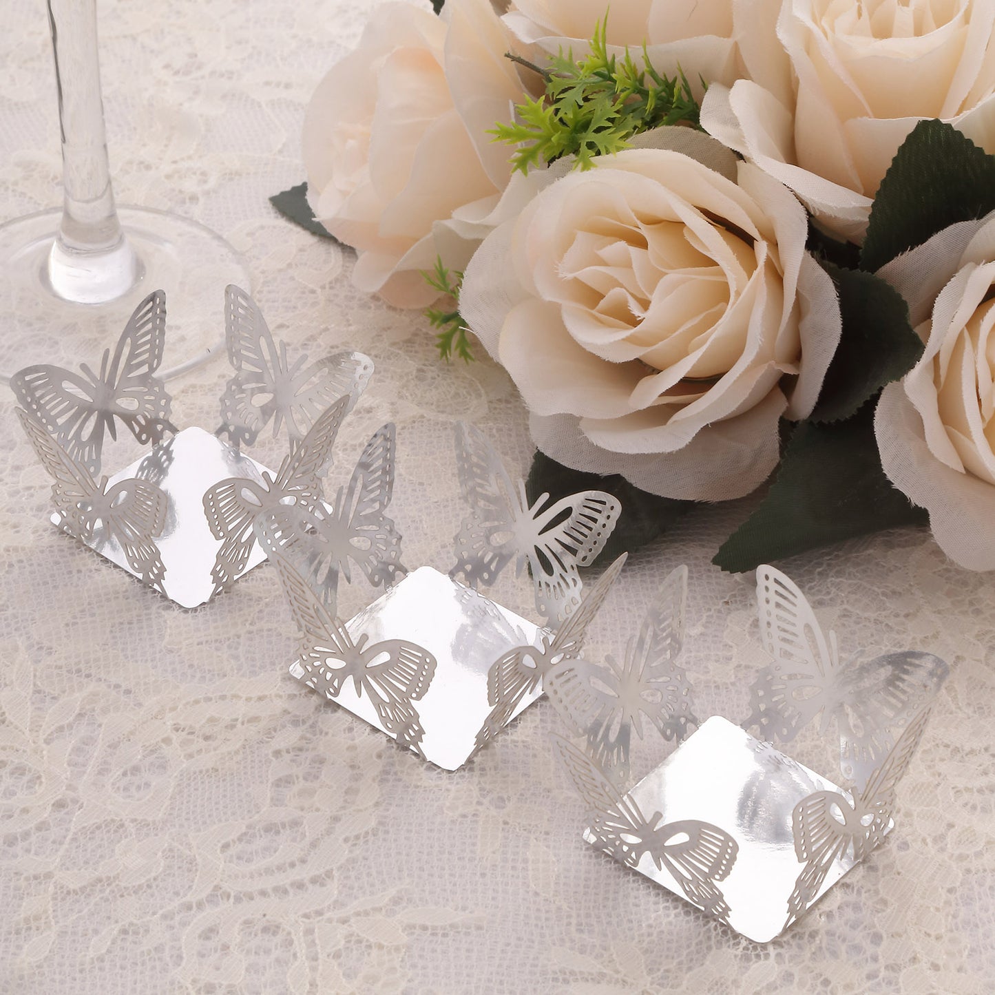 50 Pack 4" Mini Metallic Silver Butterfly Cupcake Wrappers, Square Truffle Cup Dessert Tray Liners - 225GSM