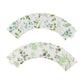White and green paper truffle cup liners with eucalyptus leaves print.