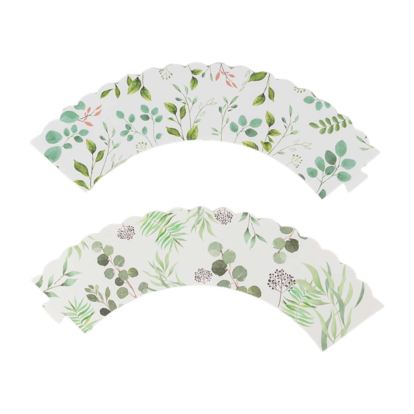 25 Pack White Green Paper Truffle Cup Dessert Liners with Eucalyptus Leaves Print, 3" Round Muffin Cupcake Wrappers