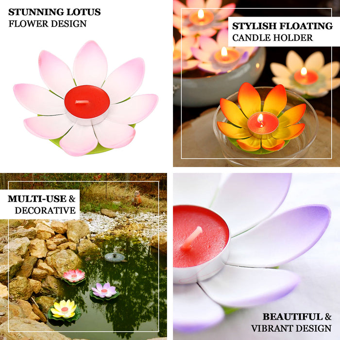 10 Pack | 5" Colorful Water Lily Lotus Flower Floating Candle Lights, Assorted Tealight Candle Lanterns
