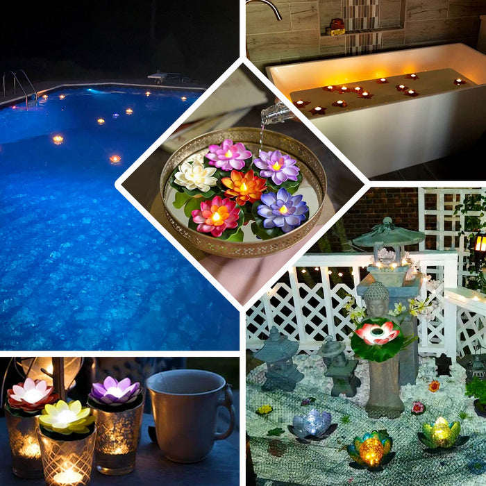 10 Pack | 5" Colorful Water Lily Lotus Flower Floating Candle Lights, Assorted Tealight Candle Lanterns