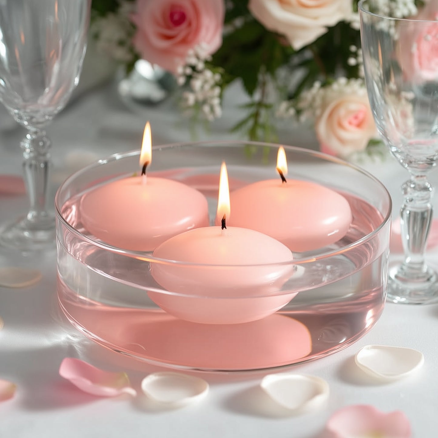 12 Pack 3" Blush Floating Candles, Unscented Dripless Wax Discs for Centerpieces