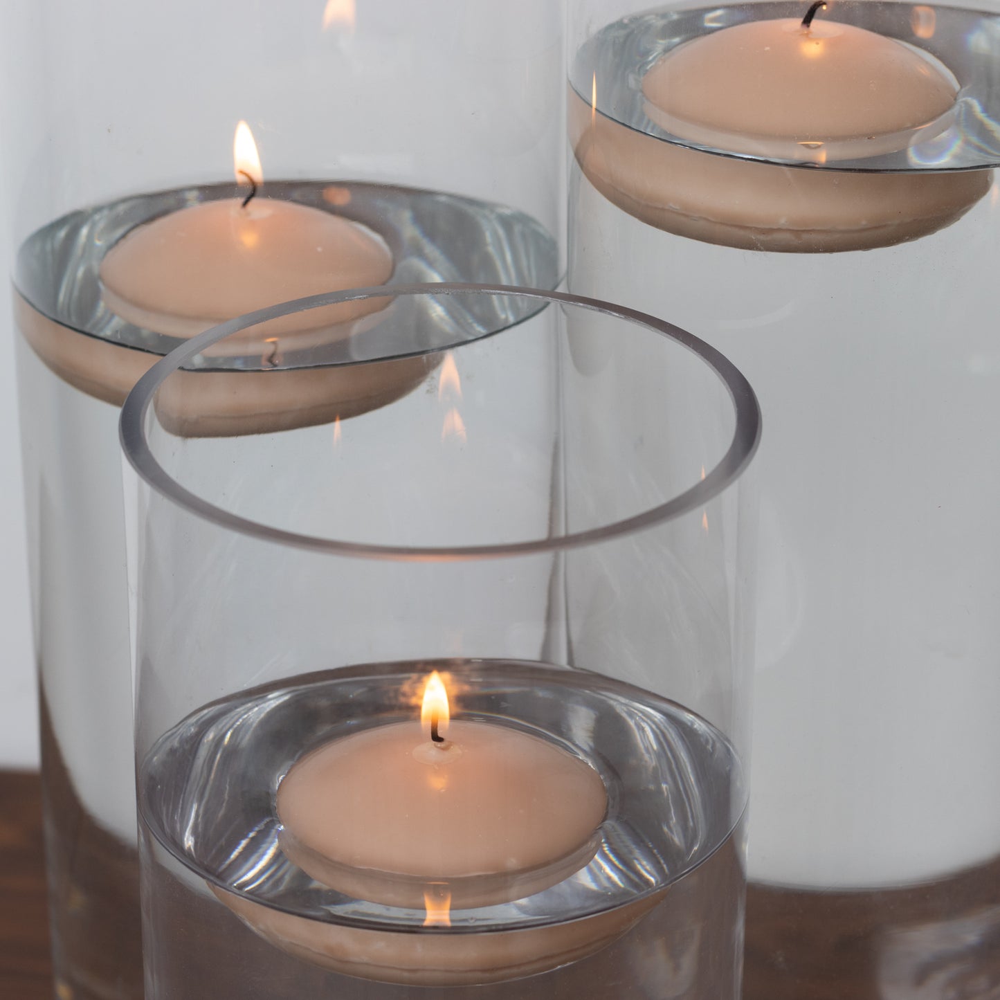 12 Pack 3" Beige Floating Candles, Unscented Dripless Wax Discs for Centerpieces