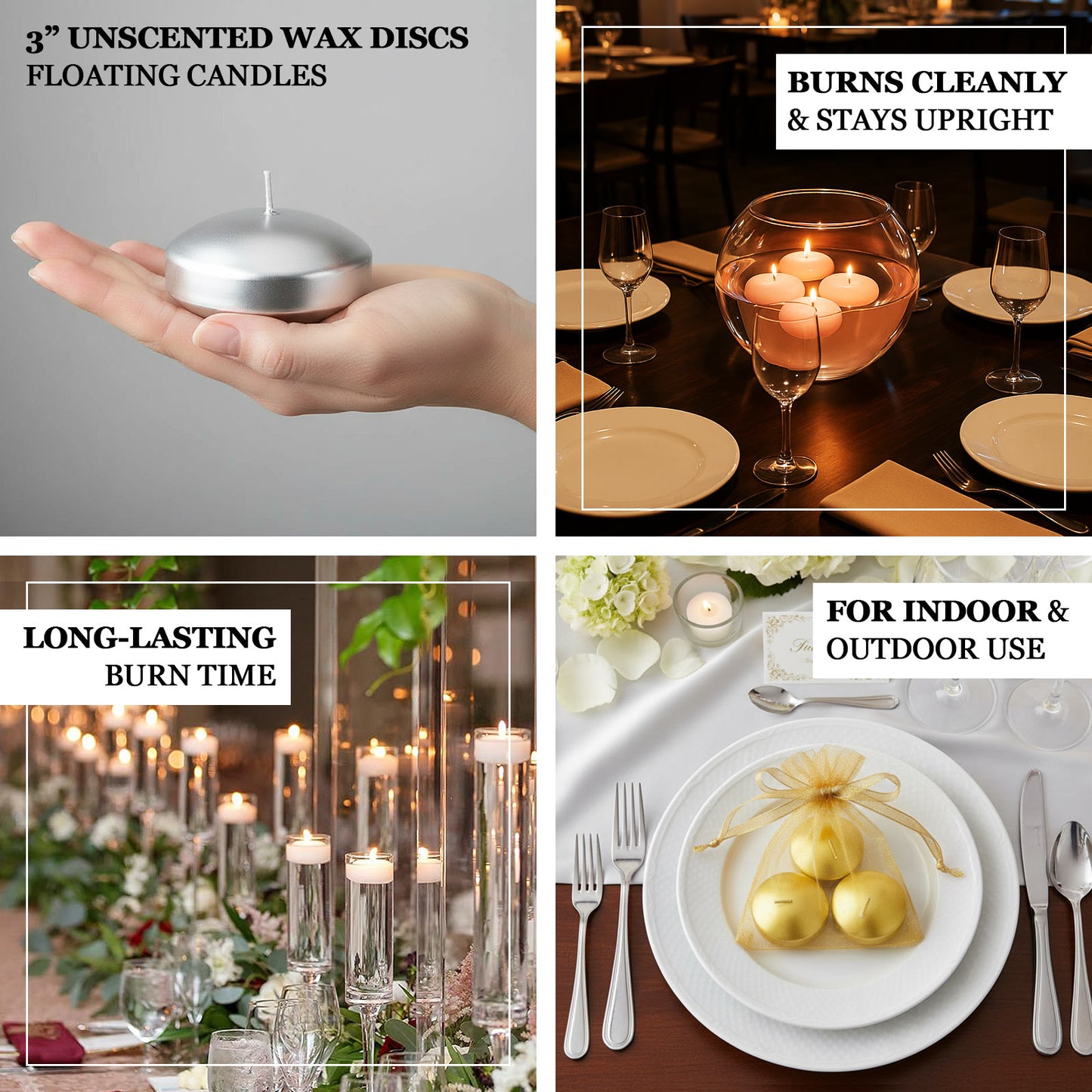 12 Pack 3" Floating Candles, Unscented Dripless Wax Discs for Centerpieces