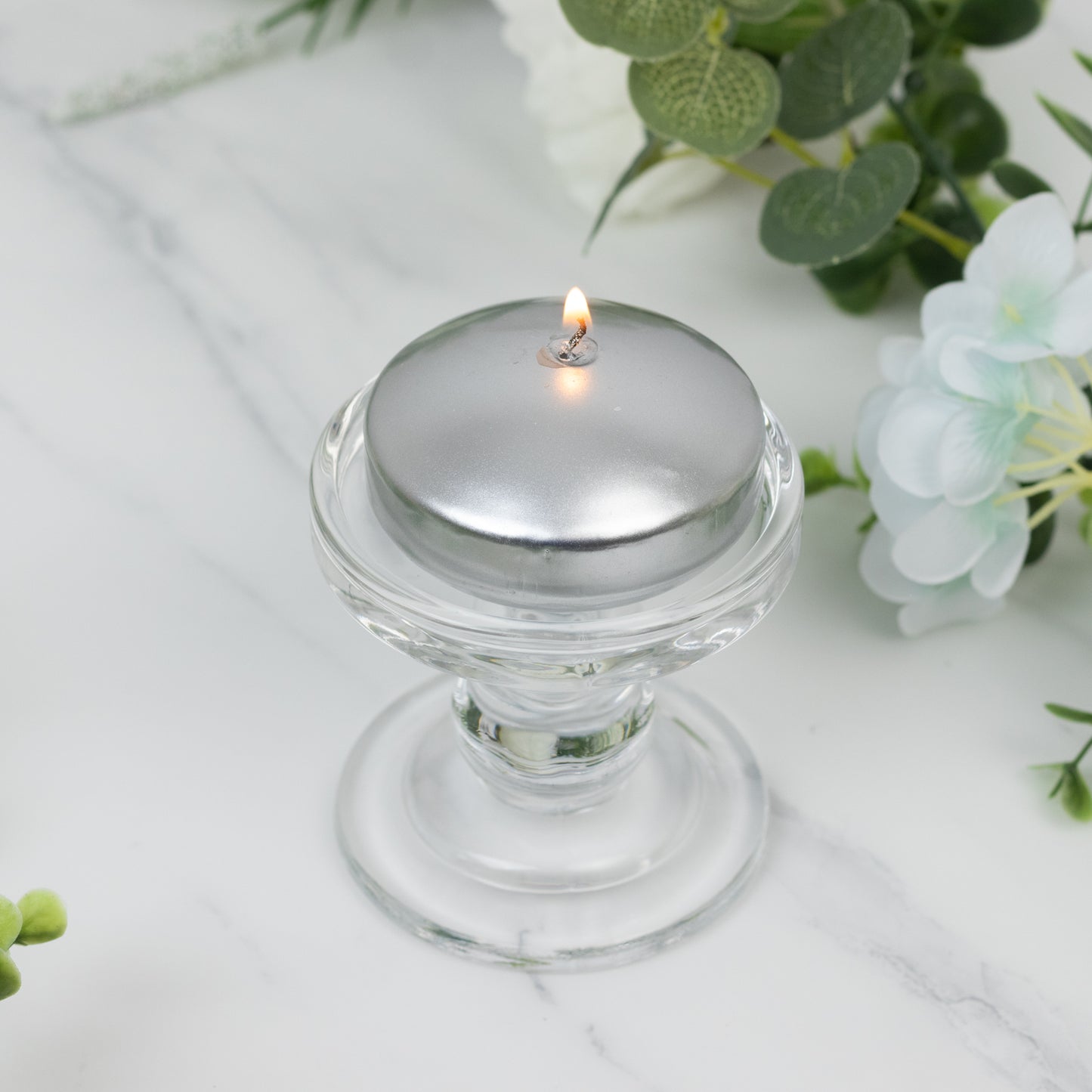 12 Pack 3" Silver Floating Candles, Unscented Dripless Wax Discs for Centerpieces