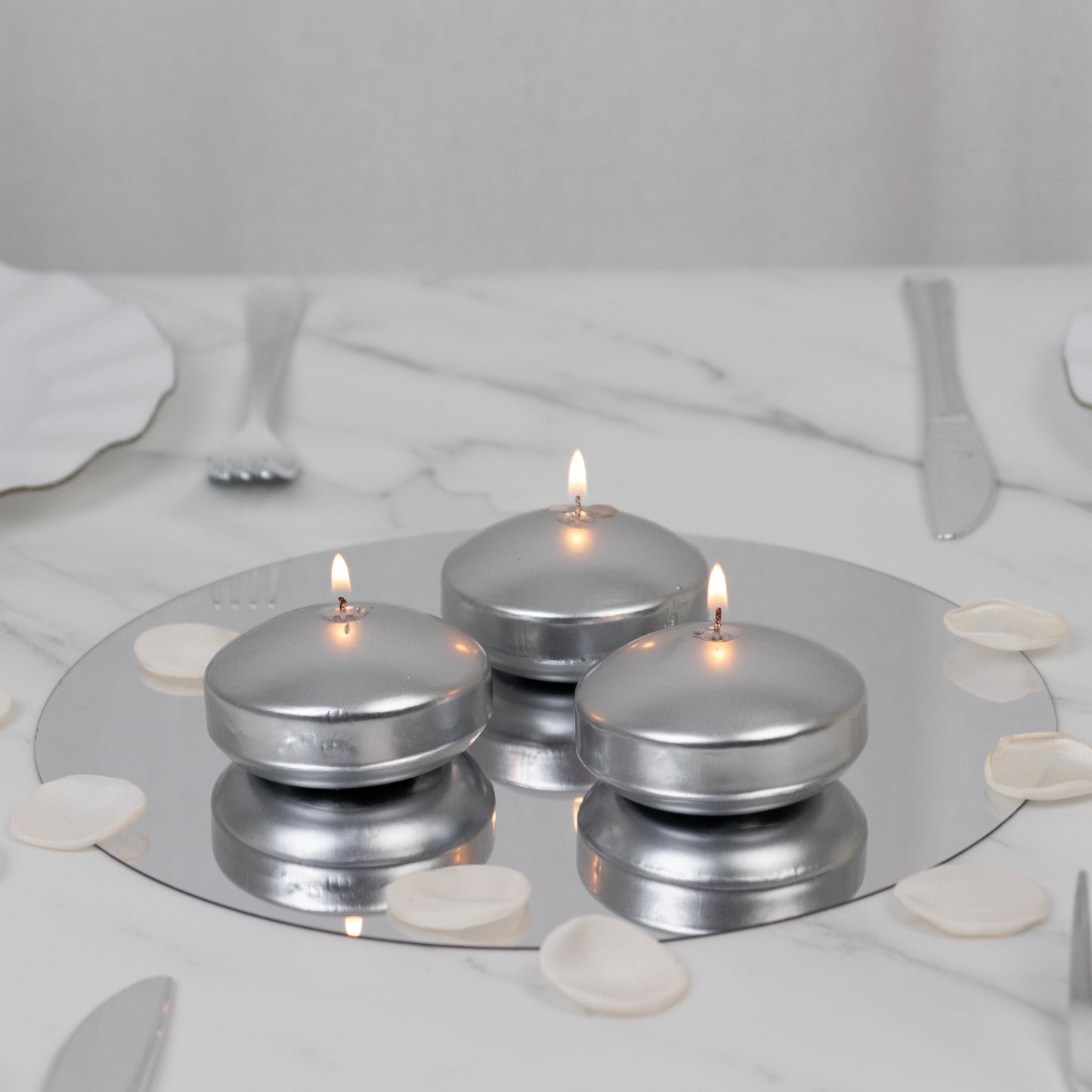 12 Pack 3" Silver Floating Candles, Unscented Dripless Wax Discs for Centerpieces