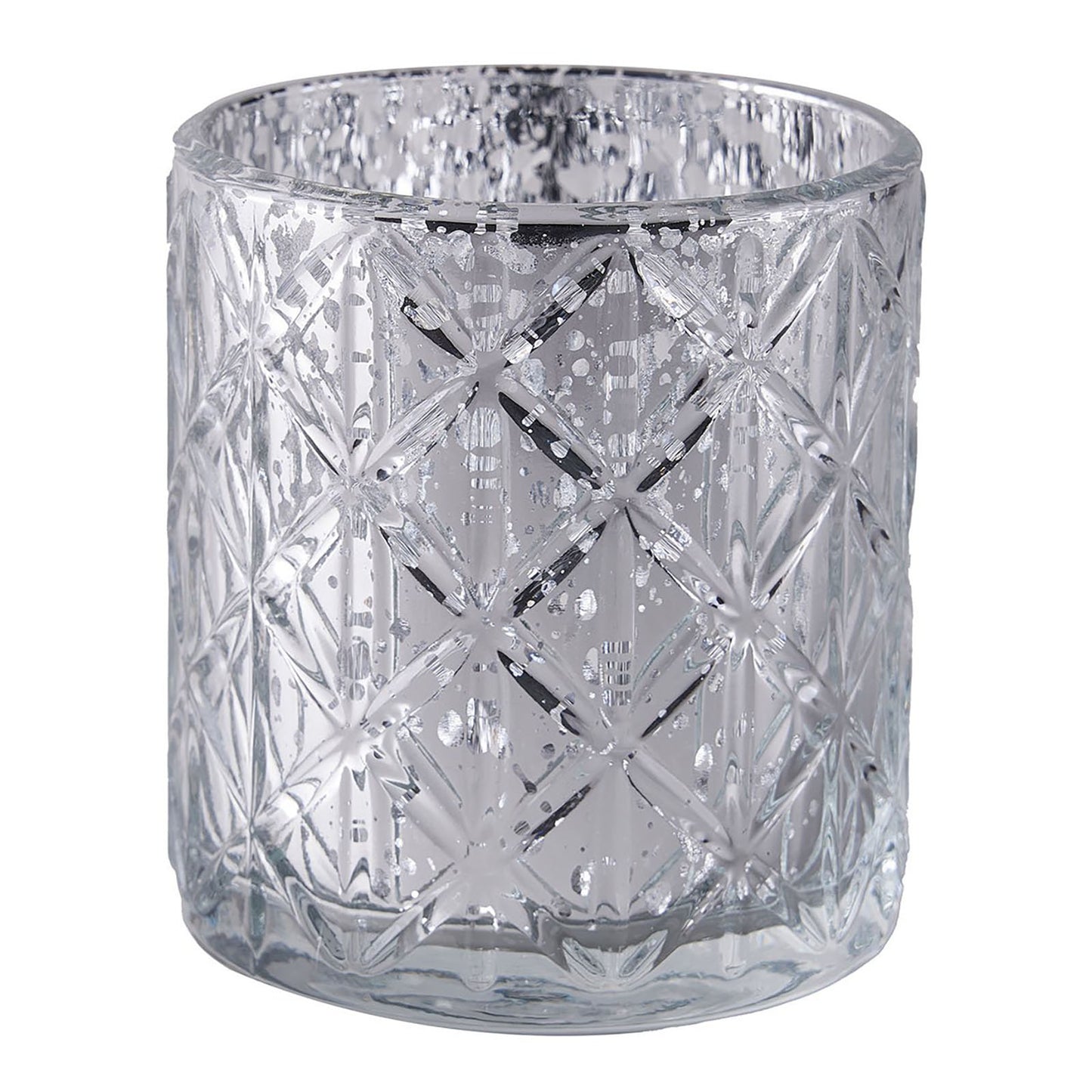 6 Pack | 3" Shiny Silver Mercury Glass Candle Holders, Votive Tealight Holders - Geometric Design