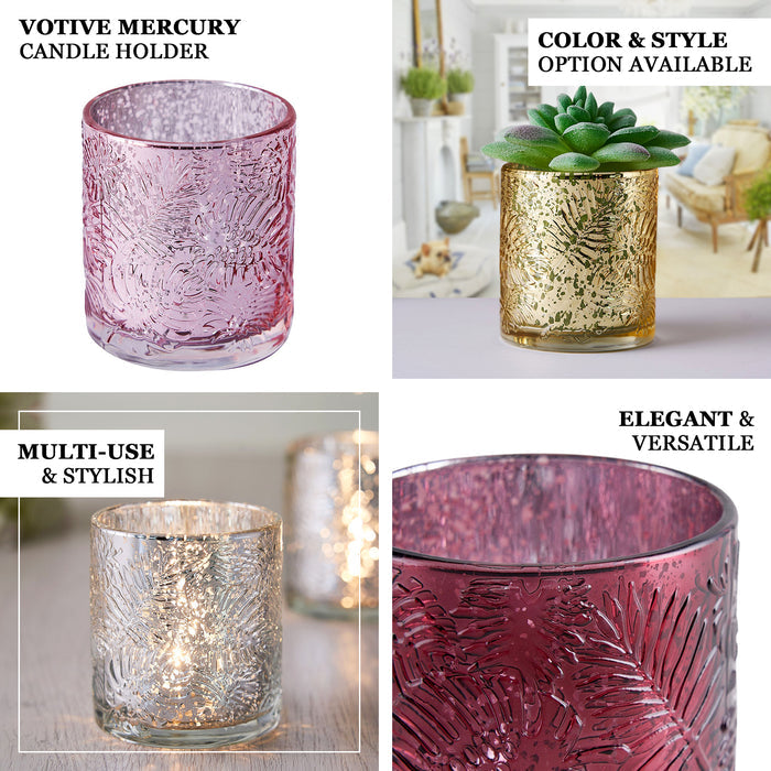 Gold mercury glass palm leaf candle holders, stylish votive tealight holders.