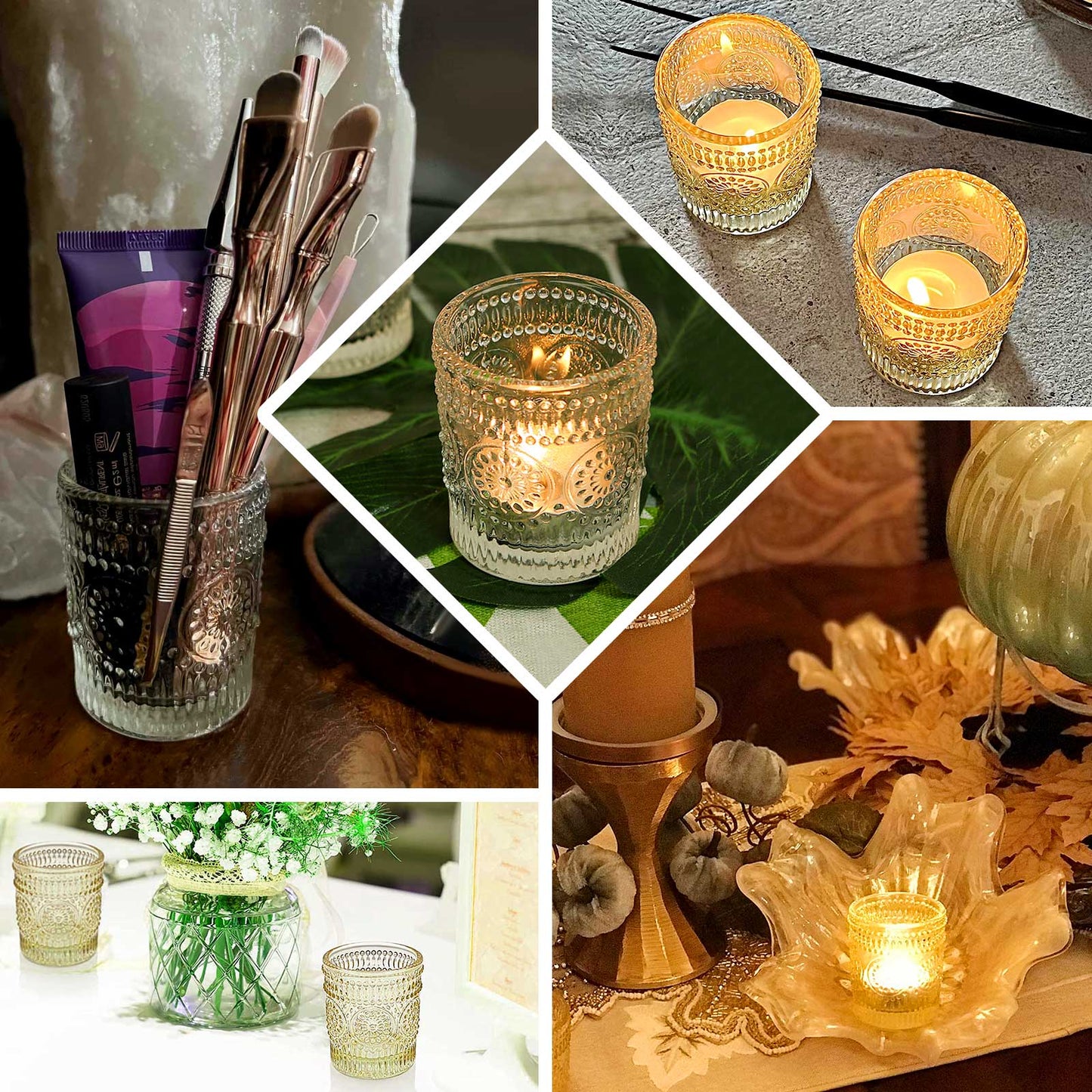 6-Pack Clear Glass Votive Tealight Holders – Stylish Primrose Design for Weddings & Décor