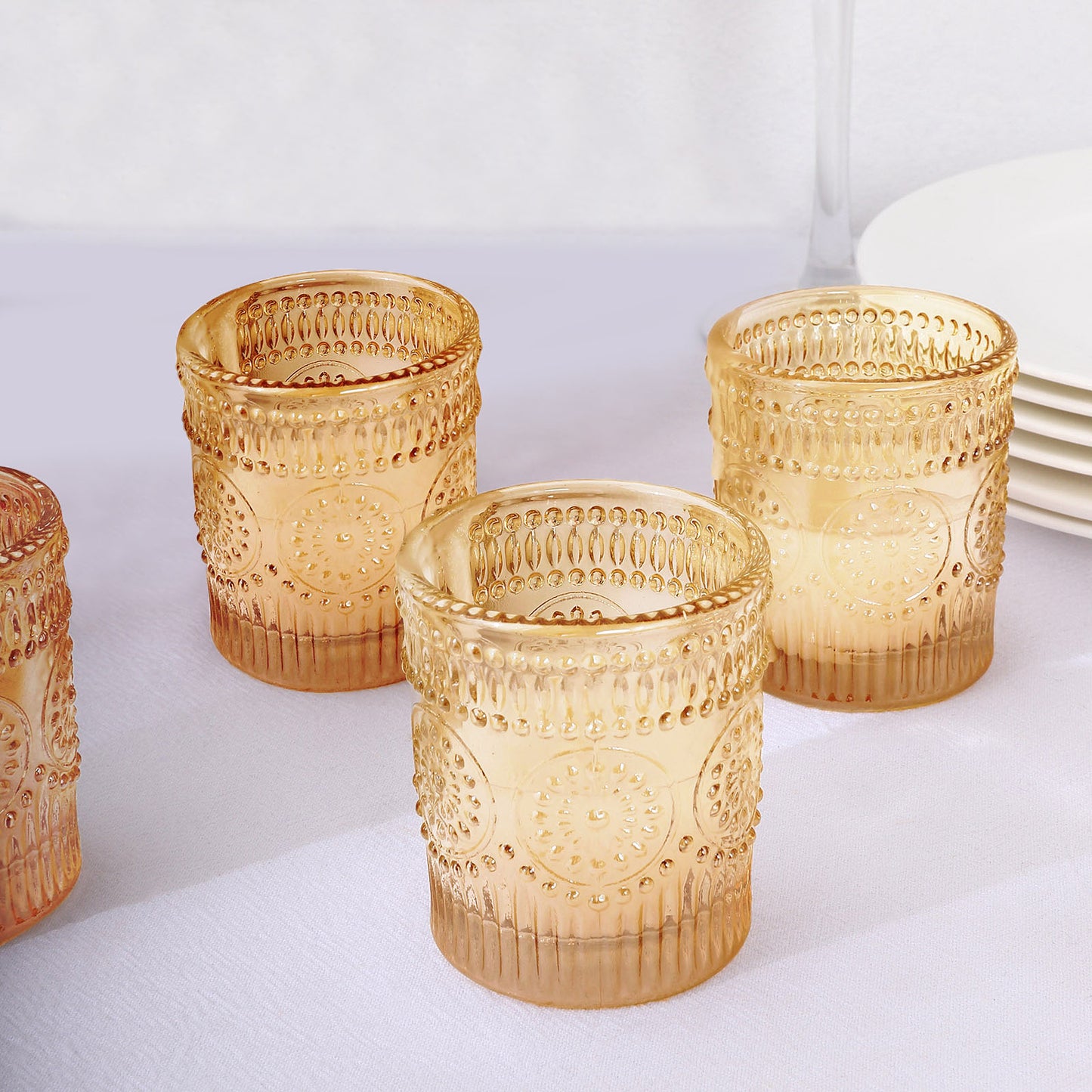 6 Pack Amber Gold Glass Primrose Candle Holders, Votive Tealight Holders