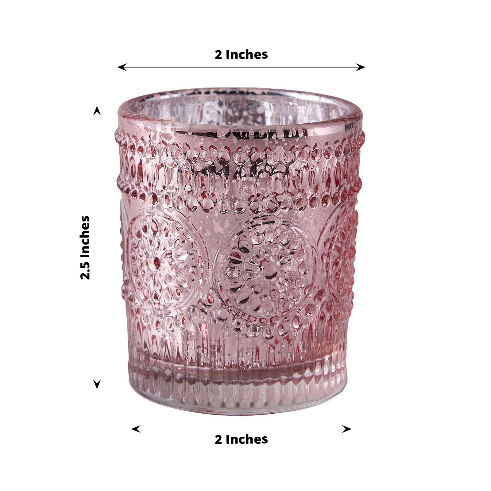 6 Pack | Blush/Rose Gold Mercury Glass Candle Holders, Votive Tealight Holders With Primrose Design