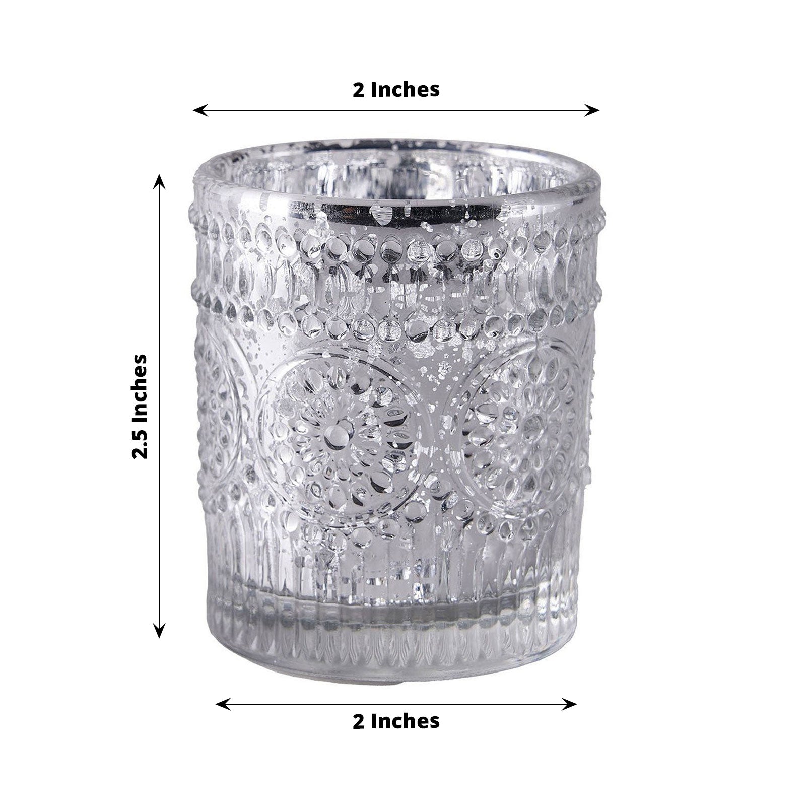 Set of 6 Silver Mercury Glass Primrose Votive Candle Holders