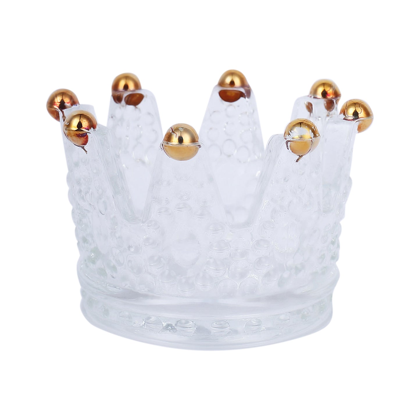 6 Pack Clear Crystal Glass Crown Tea Light Votive Candle Holders With Gold Beaded Tips - 3"x2"