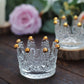 6 Pack Clear Crystal Glass Crown Tea Light Votive Candle Holders With Gold Beaded Tips - 3"x2"