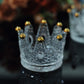 6 Pack Clear Crystal Glass Crown Tea Light Votive Candle Holders With Gold Beaded Tips - 3"x2"