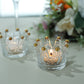 6 Pack Clear Crystal Glass Crown Tea Light Votive Candle Holders With Gold Beaded Tips - 3"x2"