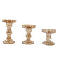 Set of 3 Amber Gold Premium Glass Taper Candle Holders with Round Candle Tray, Crystal Ball Stem Pillar Candlestick Stands Tea Light Holders with Stable Base - 3.5",4.5",5.5"