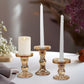 Set of 3 Amber Gold Premium Glass Taper Candle Holders with Round Candle Tray, Crystal Ball Stem Pillar Candlestick Stands Tea Light Holders with Stable Base - 3.5",4.5",5.5"