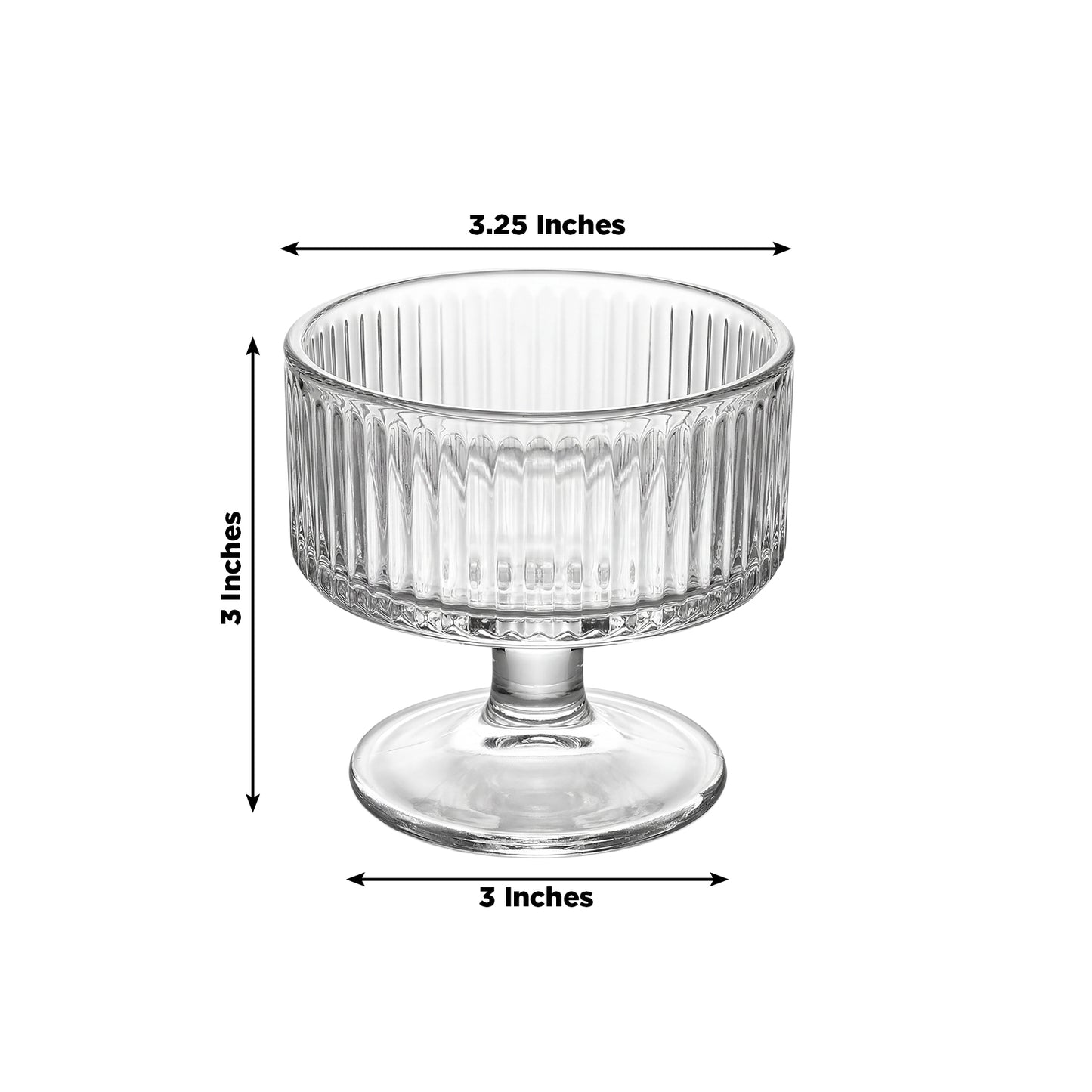 6 Pack 3" Clear Ribbed Glass Candle Holders – Vintage Coupe Pedestal Candle Cups for Floating & LED 