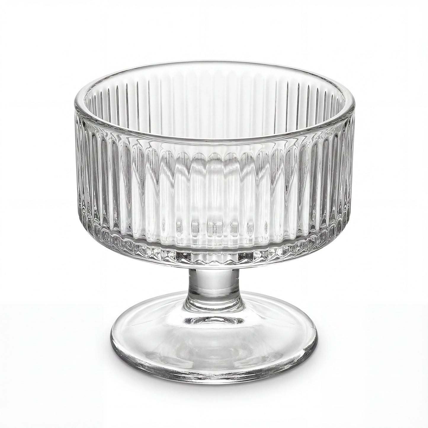 6 Pack 3" Clear Ribbed Glass Candle Holders – Vintage Coupe Pedestal Candle Cups for Floating & LED 
