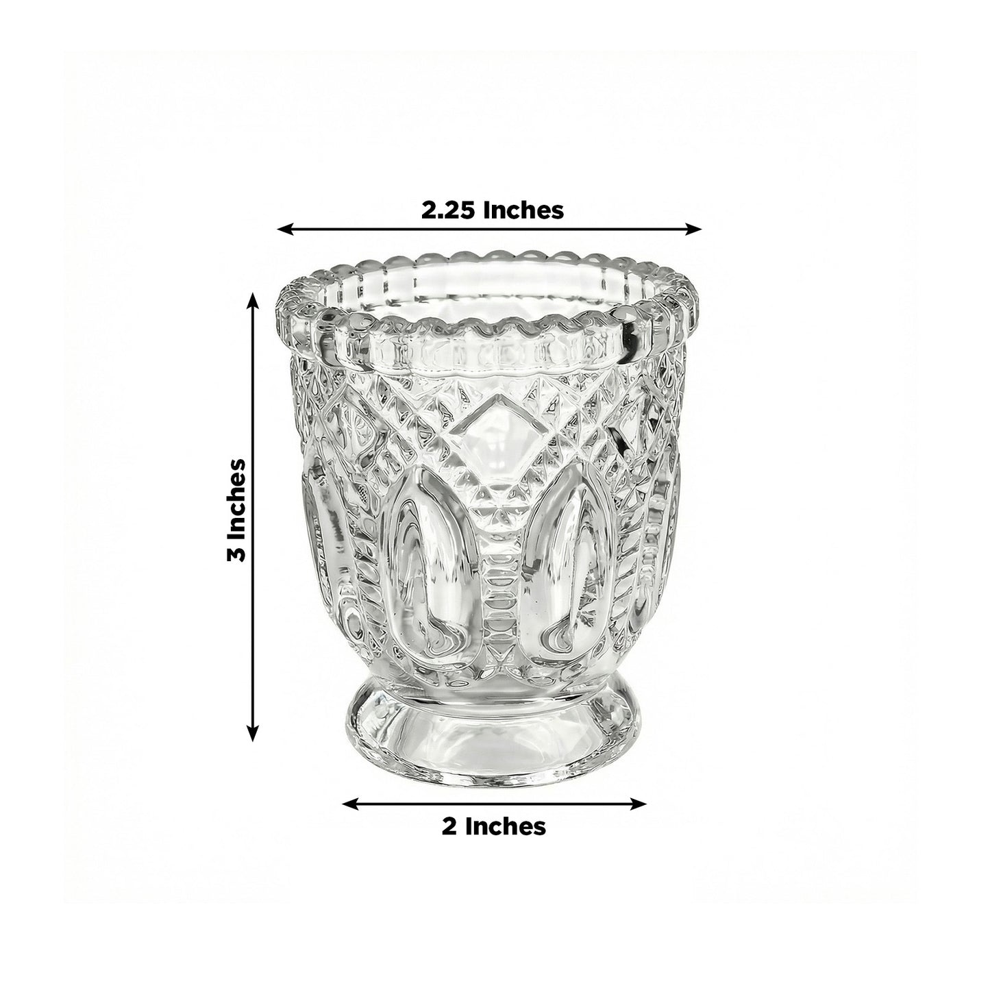 6 Pack 3" Clear Glass Candle Holders – Vintage Textured Decorative Candle Cups for Wedding Table Cen