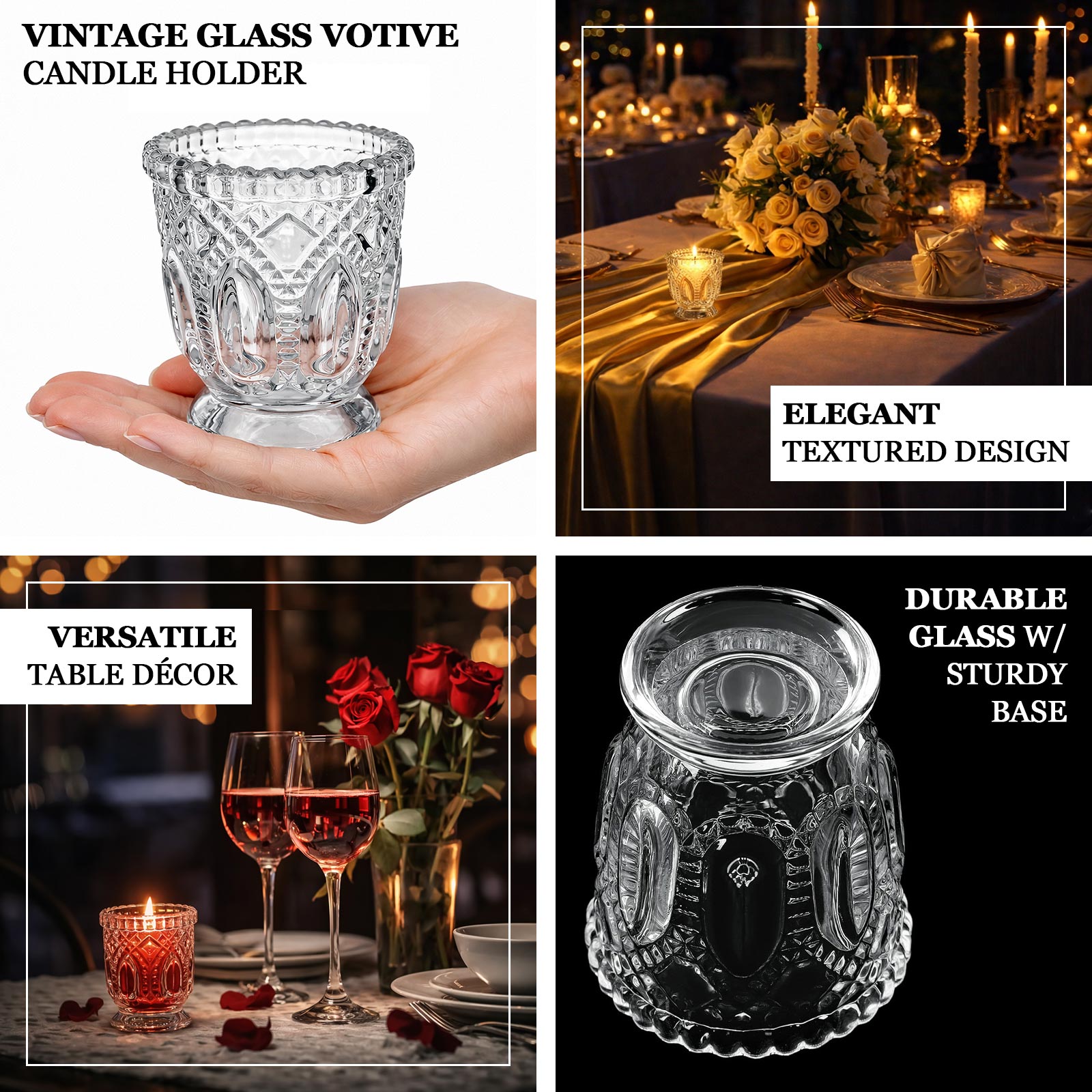 Decorative glass votive candle holder with embossed texture and sturdy base for stylish tabletop lig