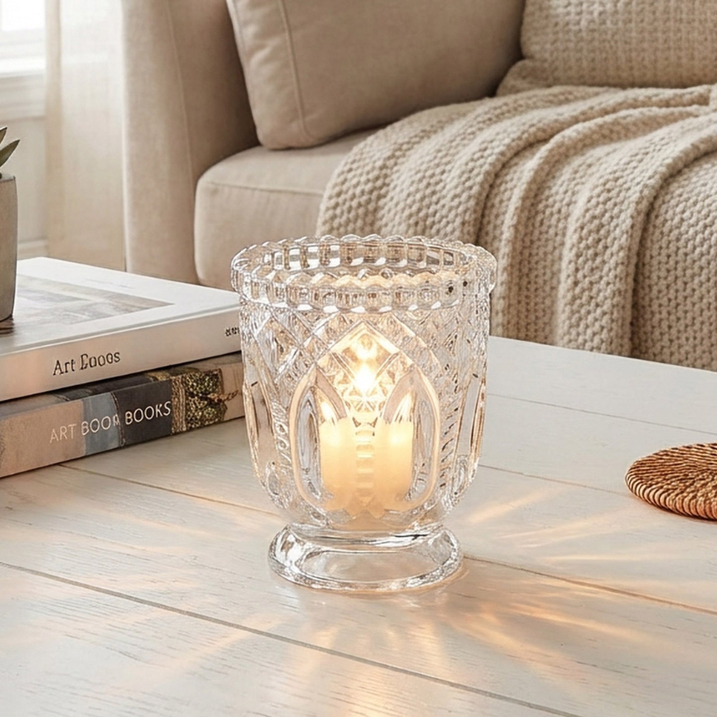 6 Pack 3" Clear Glass Candle Holders – Vintage Textured Decorative Candle Cups for Wedding Table Cen