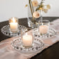 Clear glass candle holder trays with beaded rims, perfect for elegant decor.