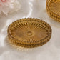 6 Pack Sunburst Glass Pillar Candle Holder Plates, Amber Gold 3.8" Round Trays for LED & Wax Pillar 