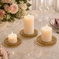6 Pack Sunburst Glass Pillar Candle Holder Plates, Amber Gold 3.8" Round Trays for LED & Wax Pillar 