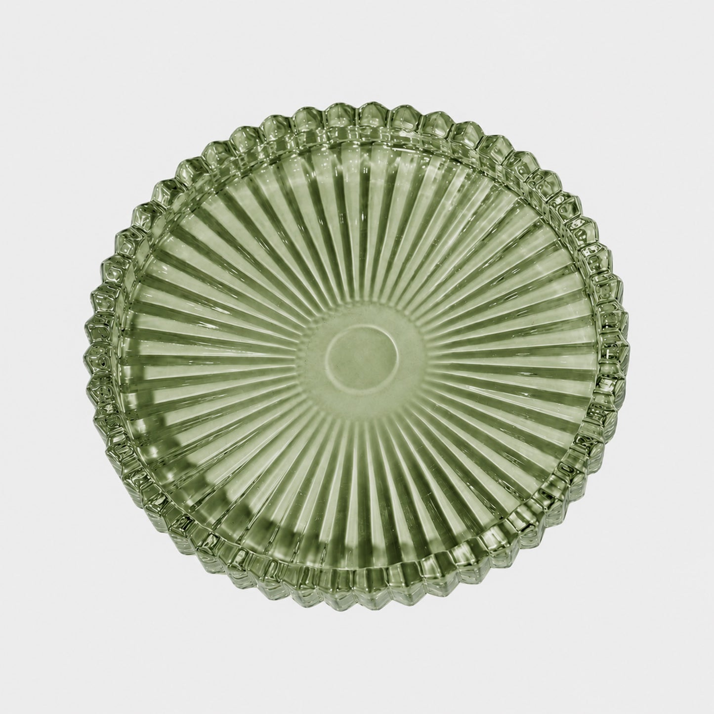 6 Pack Sunburst Glass Pillar Candle Holder Plates, Dusty Sage Green 3.8" Round Trays for LED & Wax P