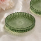 6 Pack Sunburst Glass Pillar Candle Holder Plates, Dusty Sage Green 3.8" Round Trays for LED & Wax P