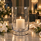 4 Pack Glass Hurricane Candle Holders Clear with Short Stem, 9" Tall for Pillar Candles