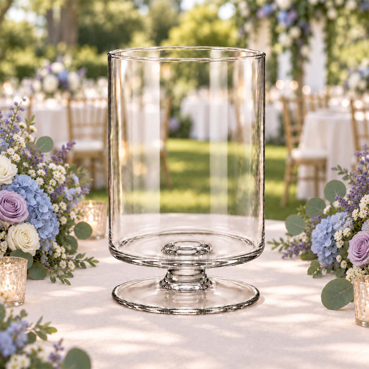 4 Pack Glass Hurricane Candle Holders Clear with Short Stem, 9" Tall for Pillar Candles