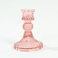 6 Pack Dusty Rose Diamond Pattern Glass Pillar Votive Candle Stands, 4" Reversible Crystal Taper Candlestick Holders
