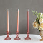 6 Pack Dusty Rose Diamond Pattern Glass Pillar Votive Candle Stands, 4" Reversible Crystal Taper Candlestick Holders