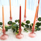 6 Pack Dusty Rose Diamond Pattern Glass Pillar Votive Candle Stands, 4" Reversible Crystal Taper Candlestick Holders